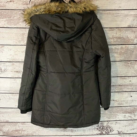 Noize Vegan Faux Fur Trim Mid Length Coat in Black - Picture 7 of 12